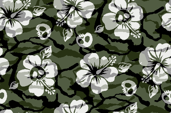 Camouflage Design with Hibiscus & Skull background